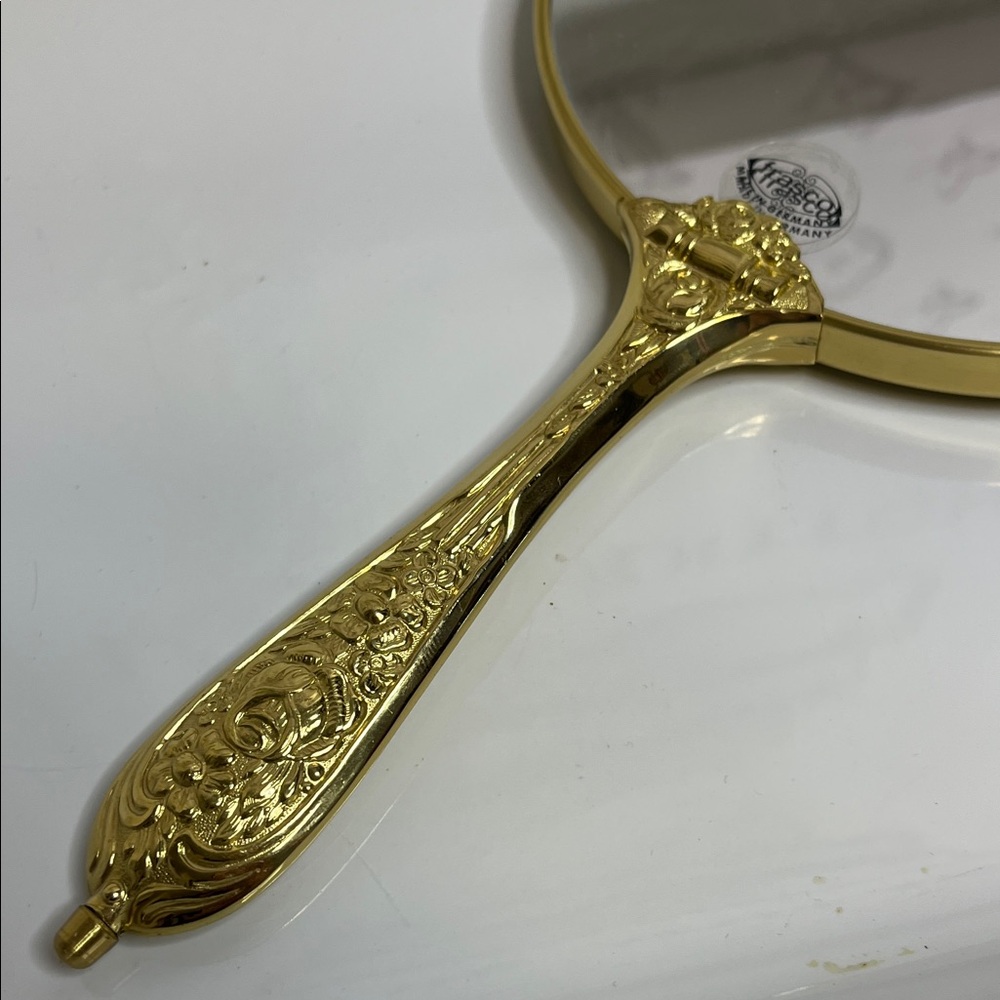 Elegant Goldtone Handheld Vanity Mirror - Picture 2 of 7